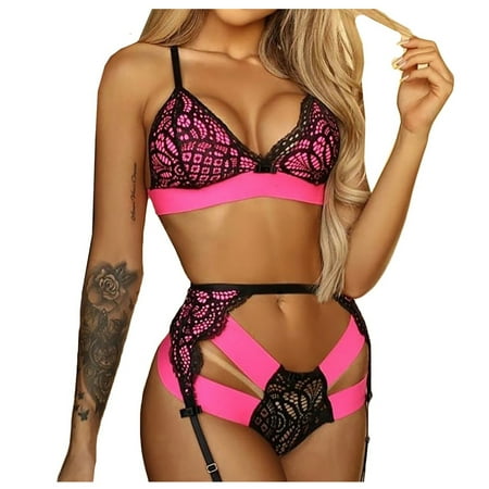 

Qcmgmg Women s Lace Sleepwear Lingerie Set Babydoll Bow Sexy Bra and Panty Set