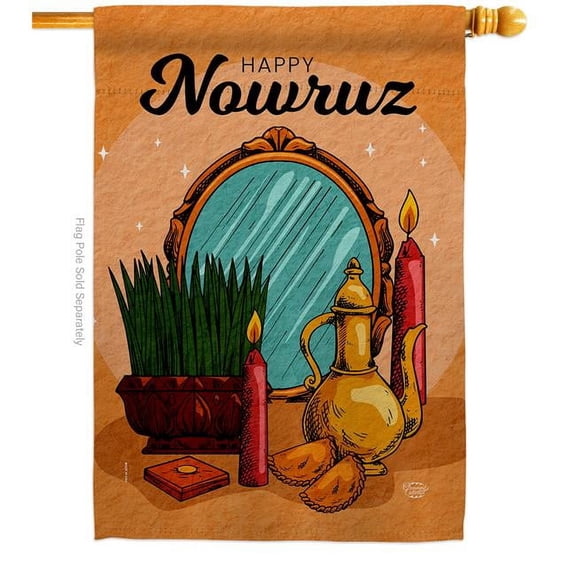 Ornament Collection H192482-BO Happy Persian Style New Year Celebration Nowruz Double-Sided Garden Decorative House Flag, Multi Color