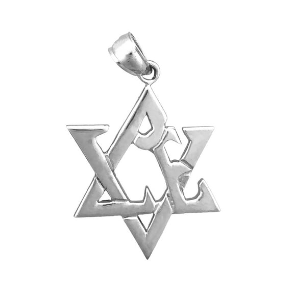 Rhodium Plated 925 Sterling Silver Love Star of David Pendant