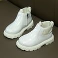 thumbnail image 5 of Girls Boots,Ankle Boots Soft Sole Non Glitter Lace Up Leather Booties for Toddler Kids Winter Fashion Footwear,Toddler Boots,Z02 White,5-5.5 Years, 5 of 8