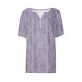 thumbnail image 4 of Njagoc3 Womens T-Shirt Printed V-Neck Button Loose Short Sleeve Tops, 4 of 6
