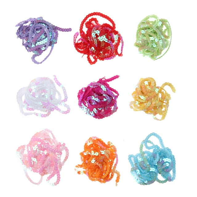 FRCOLOR Flat Sequins 9pcs 6MM 2 Meters Spangle Flat Sequins String Ribbon Applique for DIY Attire Bridal Wedding,78.74"X0.24"X0.04"