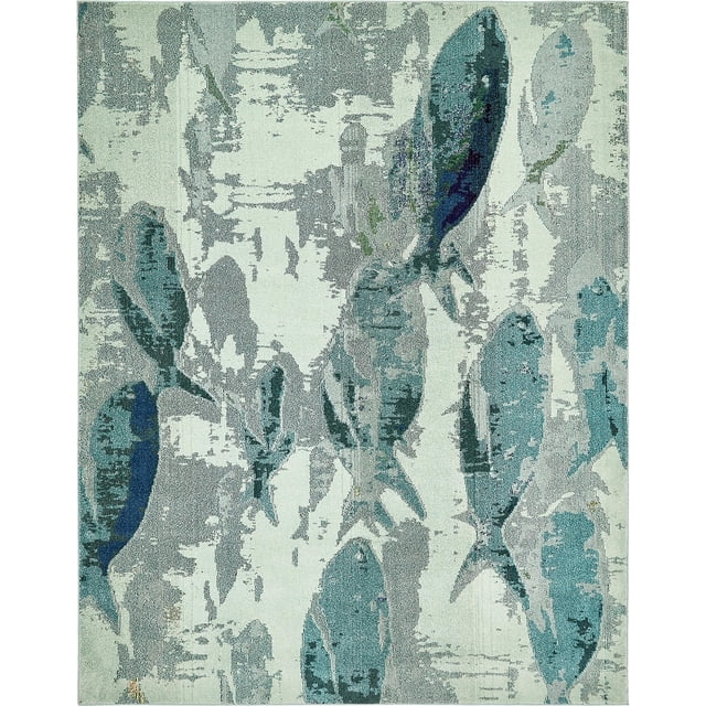 Unique Loom Positano Collection Coastal Modern Fish Area Rug, 8' 0 x 10' 0, Light Blue/Turquoise