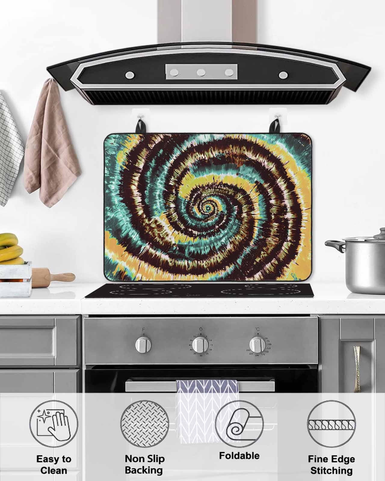 nqOlkjepod Large Induction Cooktop Protector Mat 36"x21", Abstract Art Stove Top Covers for Electric Stove, Colorful Ethnic Geometric Modern Decorative Stove Burner Cover Mats, Glass Top Stove Cover