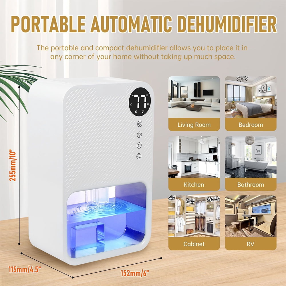 Electric Dehumidifier 37OZ Portable Air Dehumidifiers with 24 Hour Timing 7 Colors LED Light 300ML/D Ultra Quiet Dehumidifier for Small Rooms Bedroom