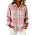 thumbnail image 2 of Endives Women's Casual Shirts Contrast Color Retro Plaid Print Shirt Blouses Womens Tops Fall, 2 of 4