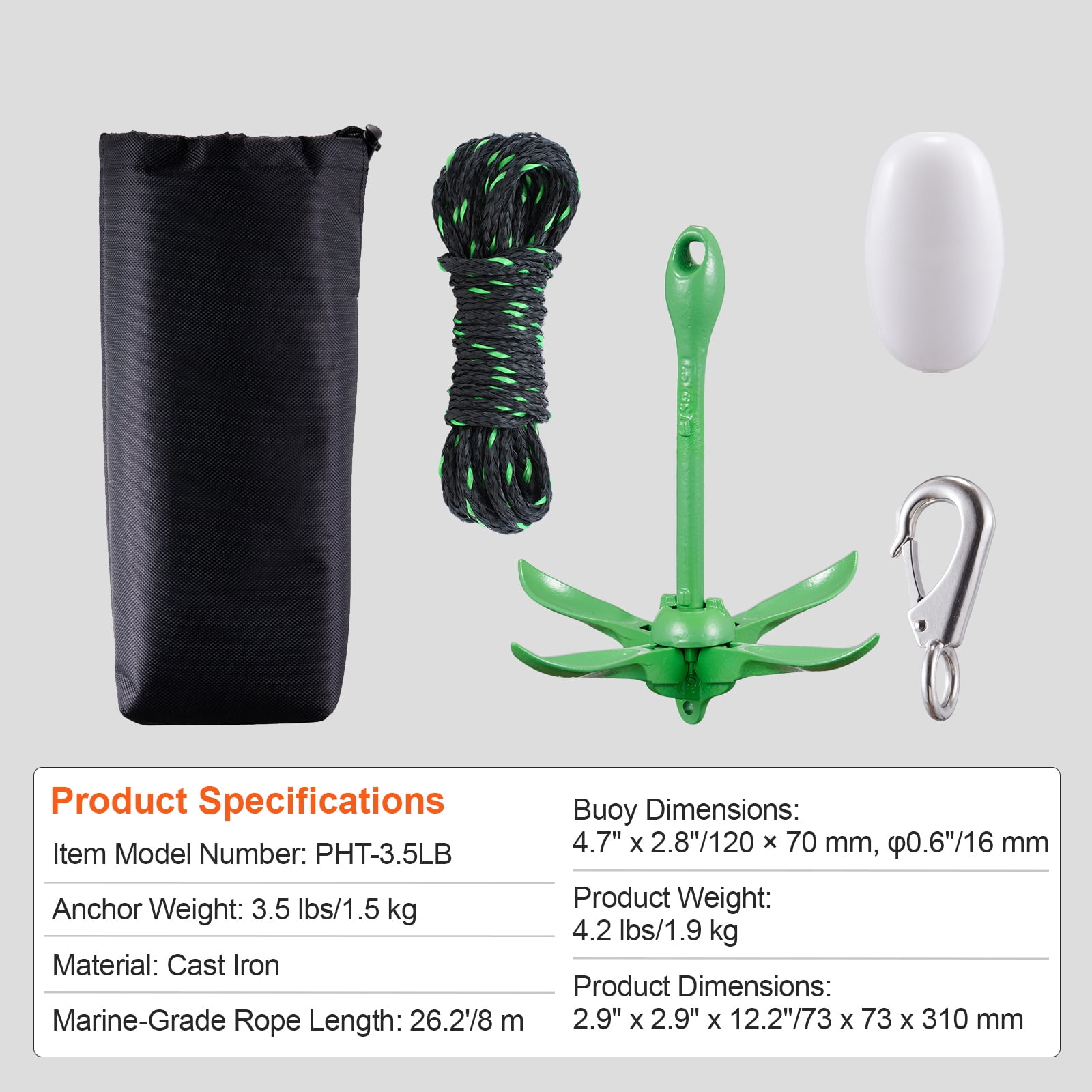 KFFKFF 3.5 lb Paddle Board Anchor Kit Kayak Anchor Kit with 26.2 ft Rope and Buoy