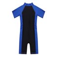 thumbnail image 5 of YiZYiF Kids Girls One-piece Swimsuit Swimwear Short Sleeve Zipper Rashguard Swimming Suit Blue&Black 5-6, 5 of 6