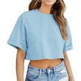 thumbnail image 4 of Womens Tops Plus Size Short Sleeved Casual Solid Color Crop Round-Neck Blouses for Women 2025 Trendy T Shirts Summer Clothes Light Blue XXL, 4 of 6