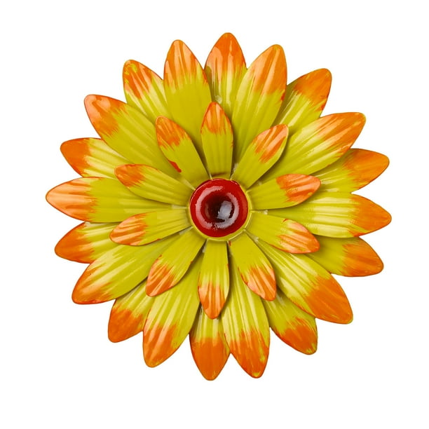 Nvzi Nvzi-c 2 piezas 3D margarita metal flor pared arte decoración multicapa metal flor exterior decoración colgante rústico jardín sala de estar casa granja cerca, 8 pulgadas (amarillo)