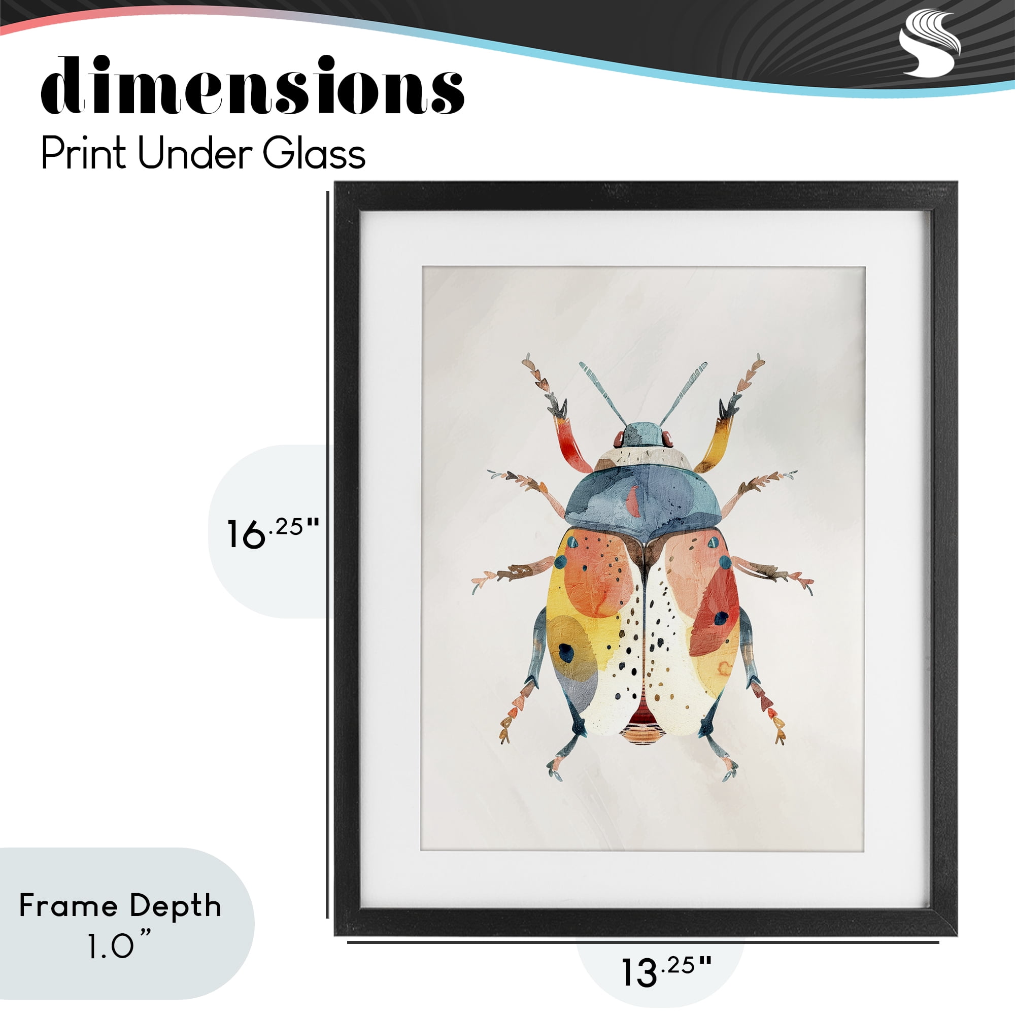 Stupell Industries Boho Colorful Beetle Black Framed Print Under Glass, design by Kim Allen