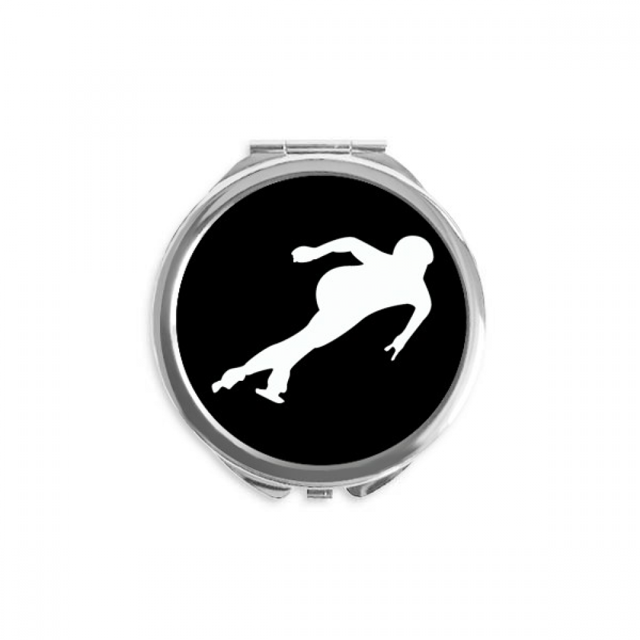 Skating Winter Sport Black Outline Hand Compact Mirror Round Portable Pocket Glass