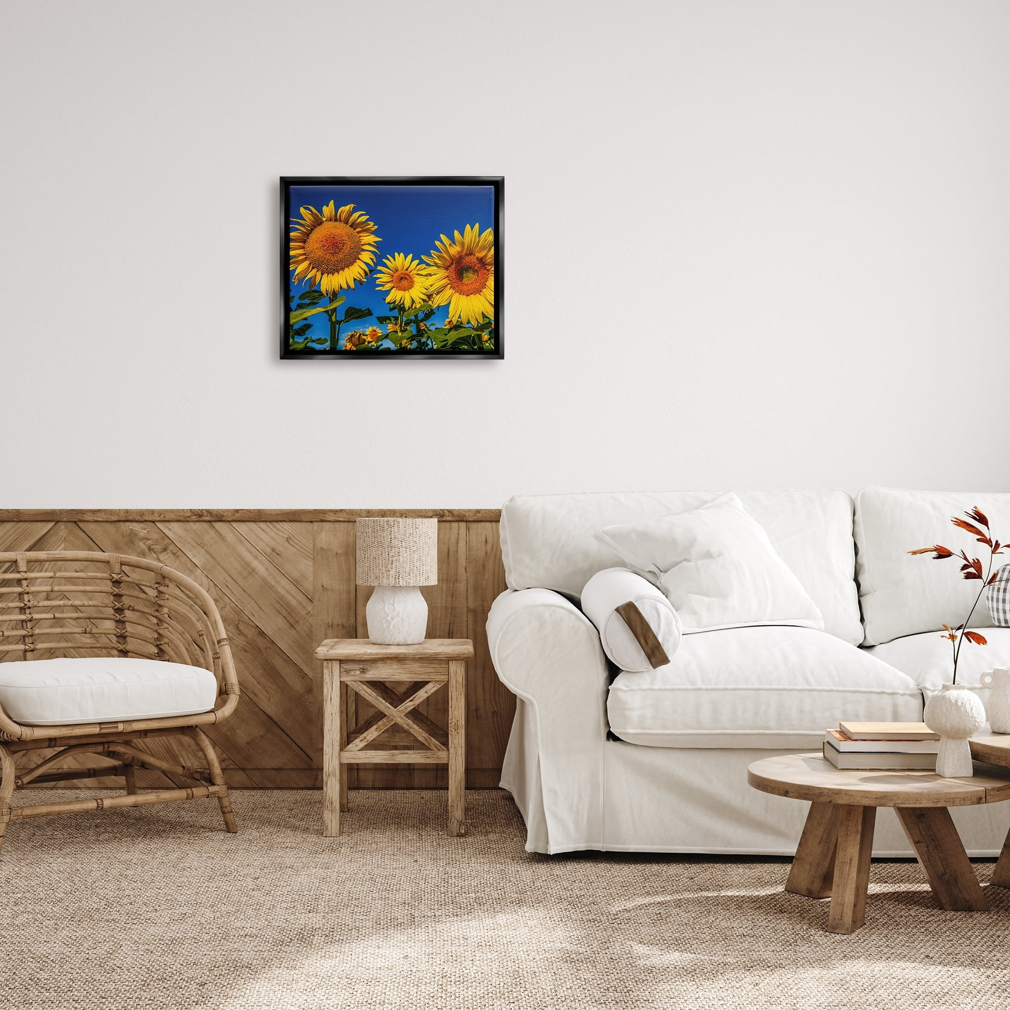 Stupell Industries Bold Sunflower Plants Against Clear Sunny Sky Photograph Jet Black Floating Framed Canvas Print Wall Art, Design by Steve Smith