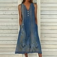thumbnail image 2 of Moxiu Sundresses for Women 2025 Vacation Sleeveless Tank Dresses 2025 Summer Plus Size Dress Casual Button V Neck Boho Floral Midi Dress Blue,L, 2 of 5