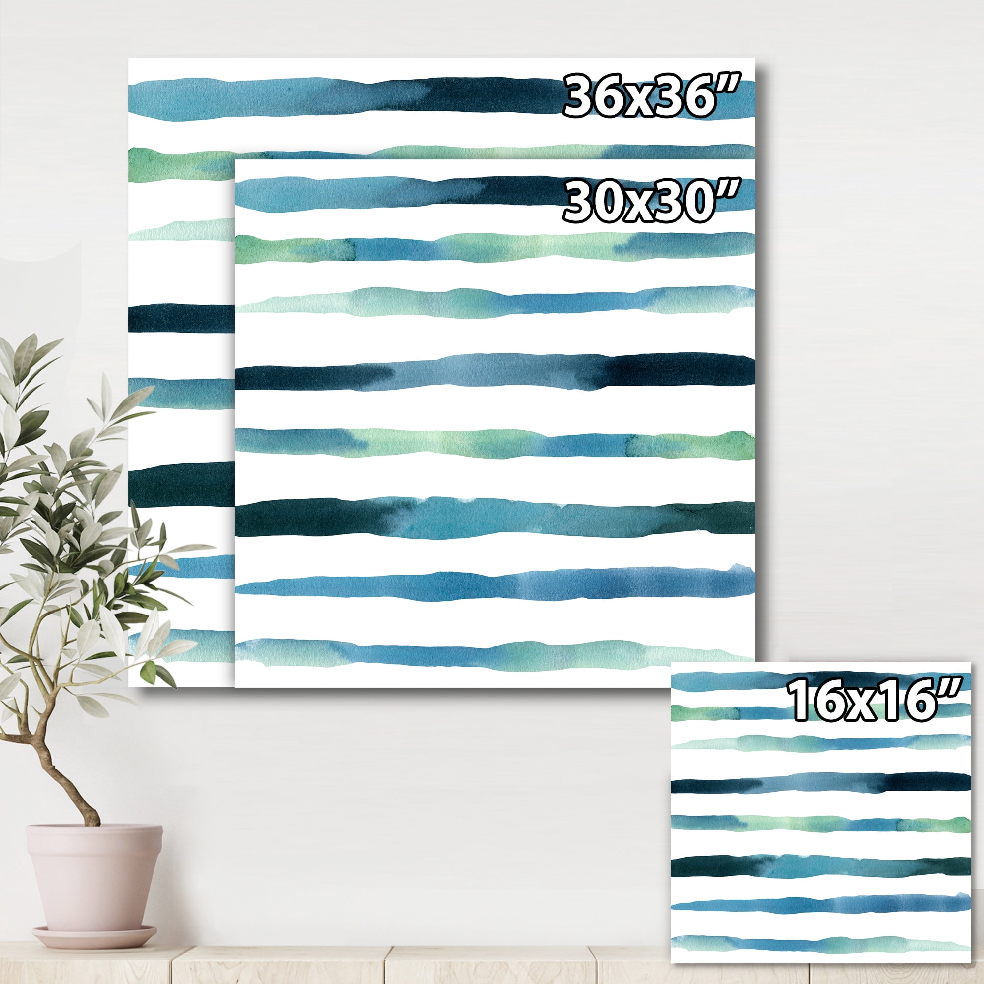 Dark Blue Verticals Aquatic 30 in x 30 in Painting Canvas Art Print, by Designart