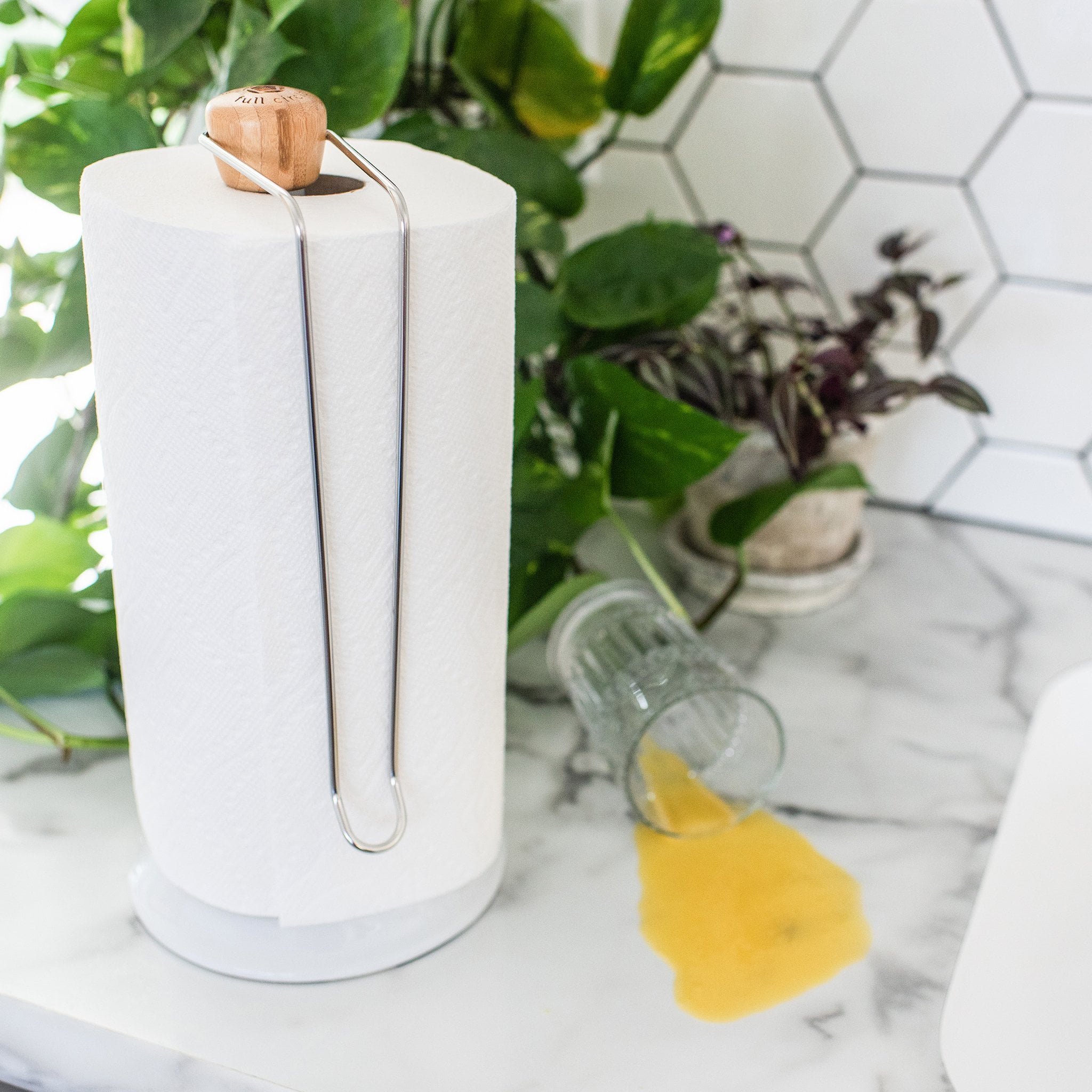 White Ceramic and Stainless Steel Paper Towel Holder with 5