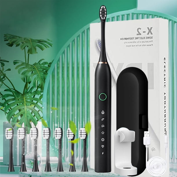 Electrodomésticos - Cepillo de dientes eléctrico con 8 cabezales, 6 velocidades, soporte y estuche de viaje, carga USB, sonido de carga totalmente automático, cerdas suaves.