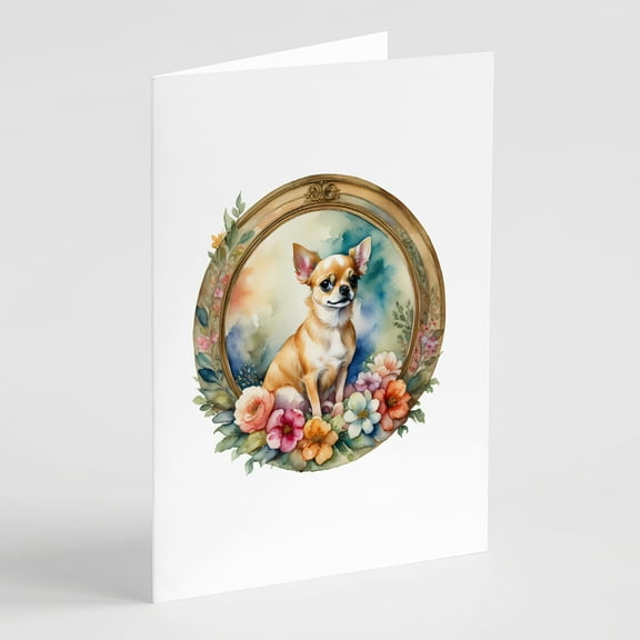Chihuahua and Flowers Greeting Cards and Envelopes Pack of 8 7 in x 5 in