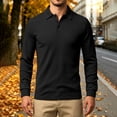 thumbnail image 2 of ZVAVZ Textured Polos Shirts for Men Regular Fit Long Sleeve Collared Tops Jacquard Fashion Casual Beach Vacation T-Shirt Black L, 2 of 7