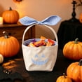 thumbnail image 6 of Twfbrm Halloween Trick or Treat Candy Bags, Buffalo Plaid Fabric Goodie Baskets with Handle and Bow, Portable Handheld Pumpkin Snack Pails, Large Capacity Reusable Tote Bags for Party Favors, 6 of 7
