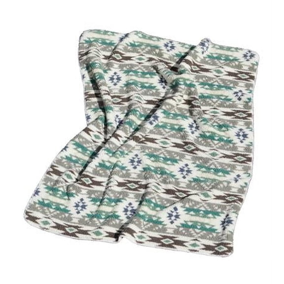 HomeRoots 483446 50 x 60 in. Ivory Gray & Green Faux Sherpa Southwestern Throw Blanket