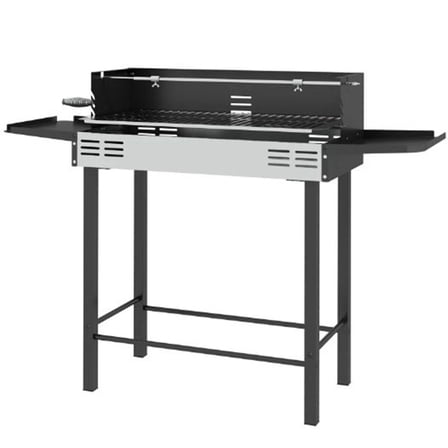 S-HOME 3-Level Adjustable Grill Grate Black & Silver Stainless Steel BBQ Rotisserie Charcoal Split Roaster  with Folding Side Racks  for Outdoor Cooking