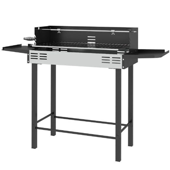 S-HOME 3-Level Adjustable Grill Grate Black & Silver Stainless Steel BBQ Rotisserie Charcoal Split Roaster  with Folding Side Racks  for Outdoor Cooking