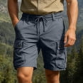 thumbnail image 2 of Besolor Men's Cargo Shorts Wide Leg Elastic Waisted Drawstring Casual Hiking Running Outdoor Workwear Shorts with Pockets(Large,Gray), 2 of 6