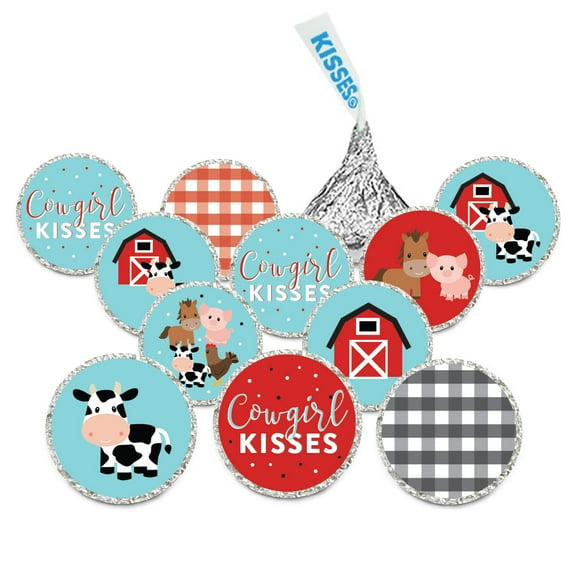 Red Farmhouse Barnyard Birthday, Chocolate Drop Label Stickers Trio, Cowgirl Kisses, 216-Pack