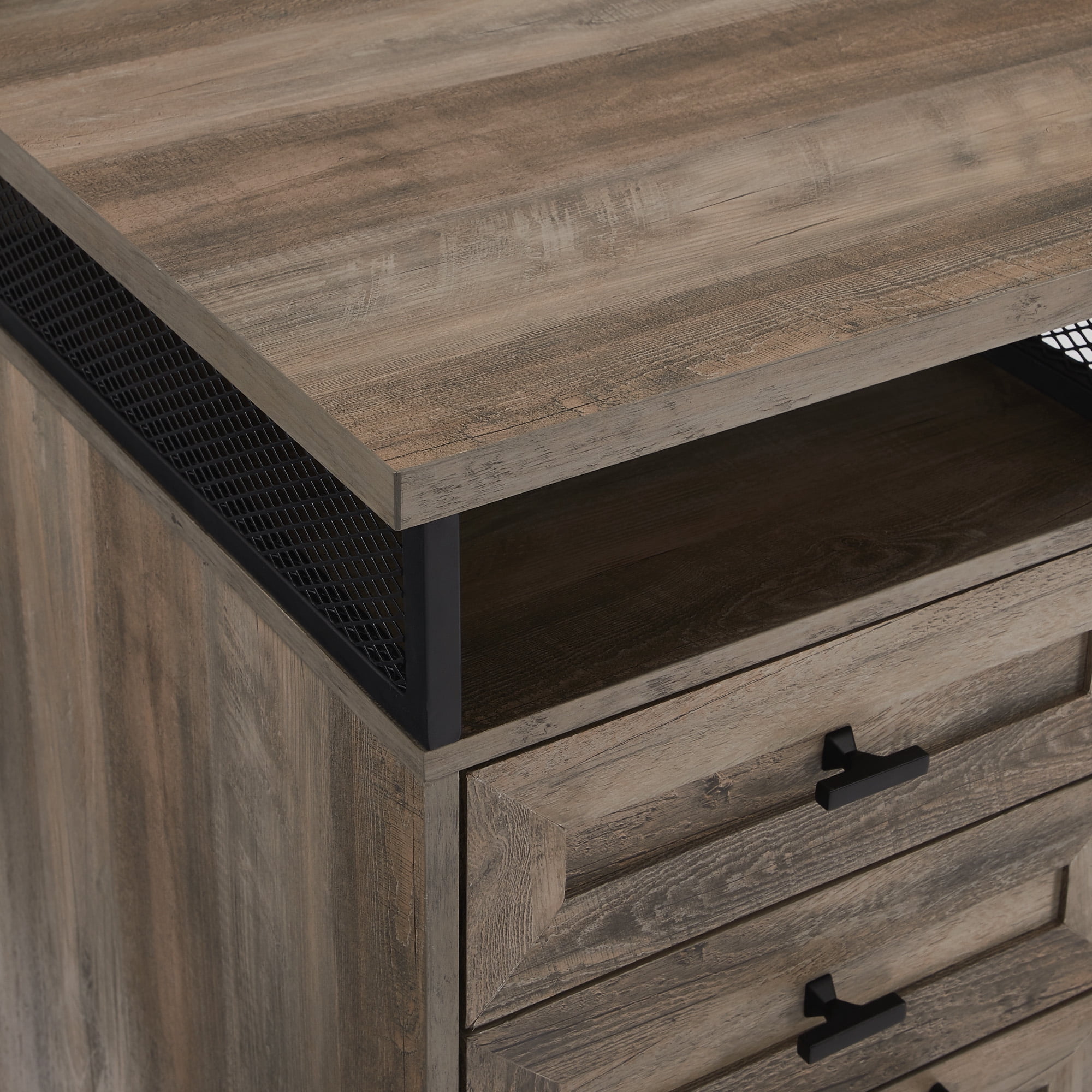 Manor Park Urban Industrial Storage Writing Desk, Grey Wash