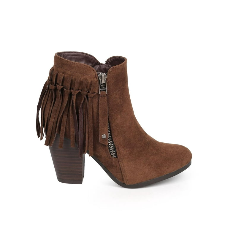 New Women Breckelles Gail 26 Suede Round Toe Fringe Back Chunky