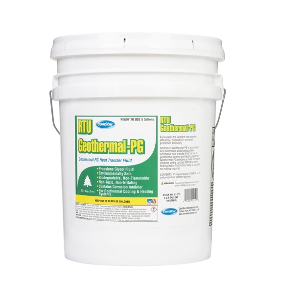 ComStar RTU Geothermal - PG, 5 Gallon  Heat Transfer Fluid, Specially Formulated For Geothermal Systems, Ready To Use Proplyene Glycol Formula, Made In USA, (01-310)