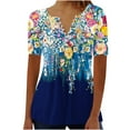 thumbnail image 4 of Frostluinai Women's Hide Belly Floral Shirts Short Sleeve Button V Neck Pleated Tshirts Casual Summer Tunic Tops Plus Size Beach T-Shirts, 4 of 5