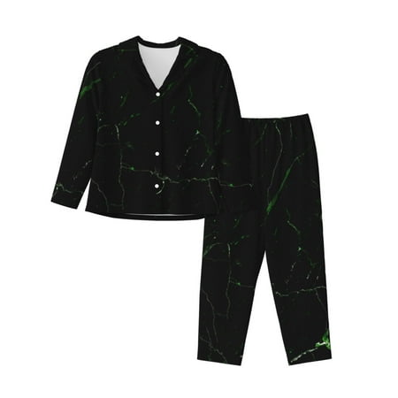 Salouo Black Marble Pattern Women s Pajamas Set Long Sleeve Button Down Sleepwear Soft Pj Lounge Sets for women 2 Piece Pjs Set with Long Pants-Large