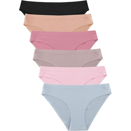 

6 Pack Women’s Seamless Hipster Underwear No Show Panties Invisibles Briefs Soft Stretch Bikini Underwears XS-XL