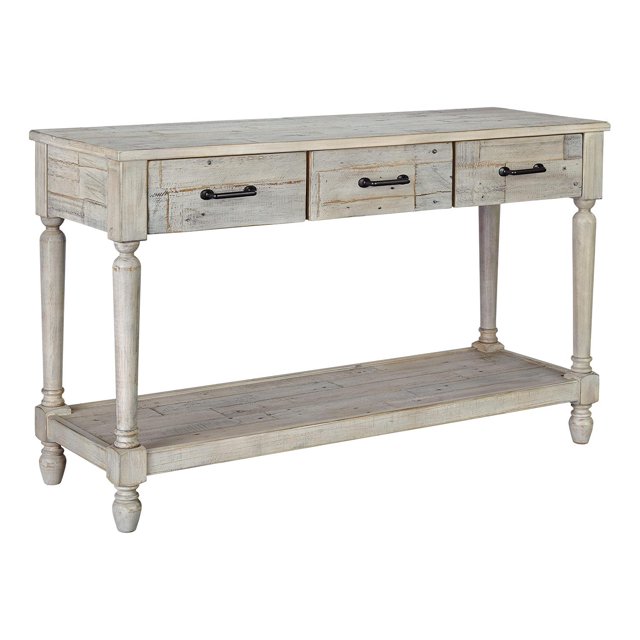 Signature Design by Ashley Shawnalore Farmhouse Solid Pine Wood Sofa Console Table, Whitewash