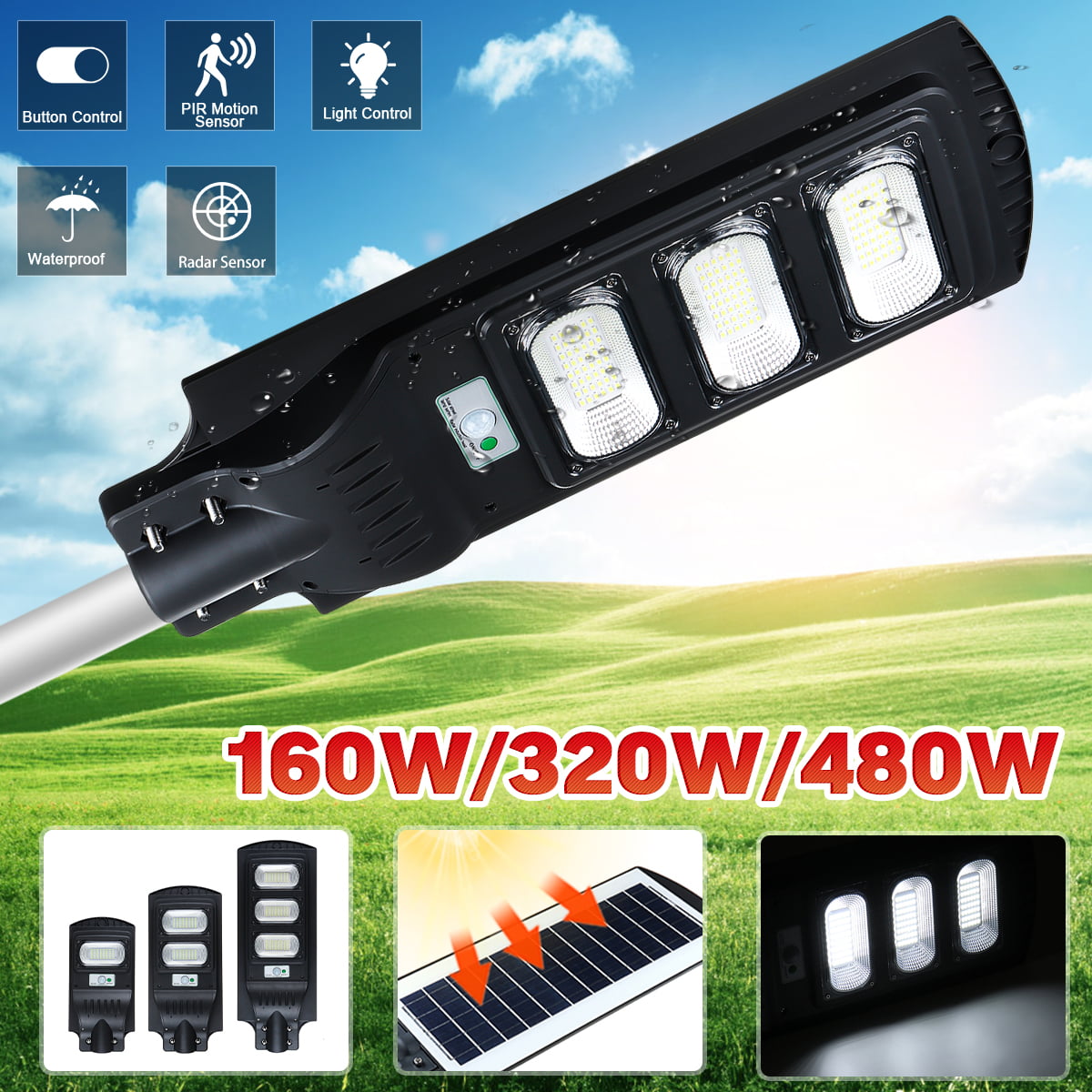 48/96 LED Solar Street Lights Outdoor Dusk to Dawn Sensor without Pole