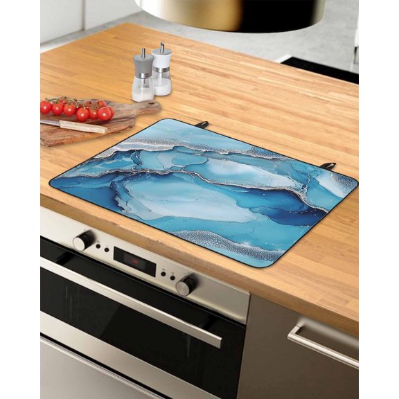 nqOlkjepod Large Induction Cooktop Protector Mat 28.5"x20.5", Modern Blue Grey Stove Top Covers for Electric Stove, Marble Abstract Geometric Stove Burner Cover Mats, Glass Top Stove Cover