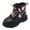 A-Black6, variant on Little Girls Ankle Boots PU Leather Pink Lace Up Heart-Star Printed Side Zipper Boots Cute Playful Kids Cozy Girl Footwear