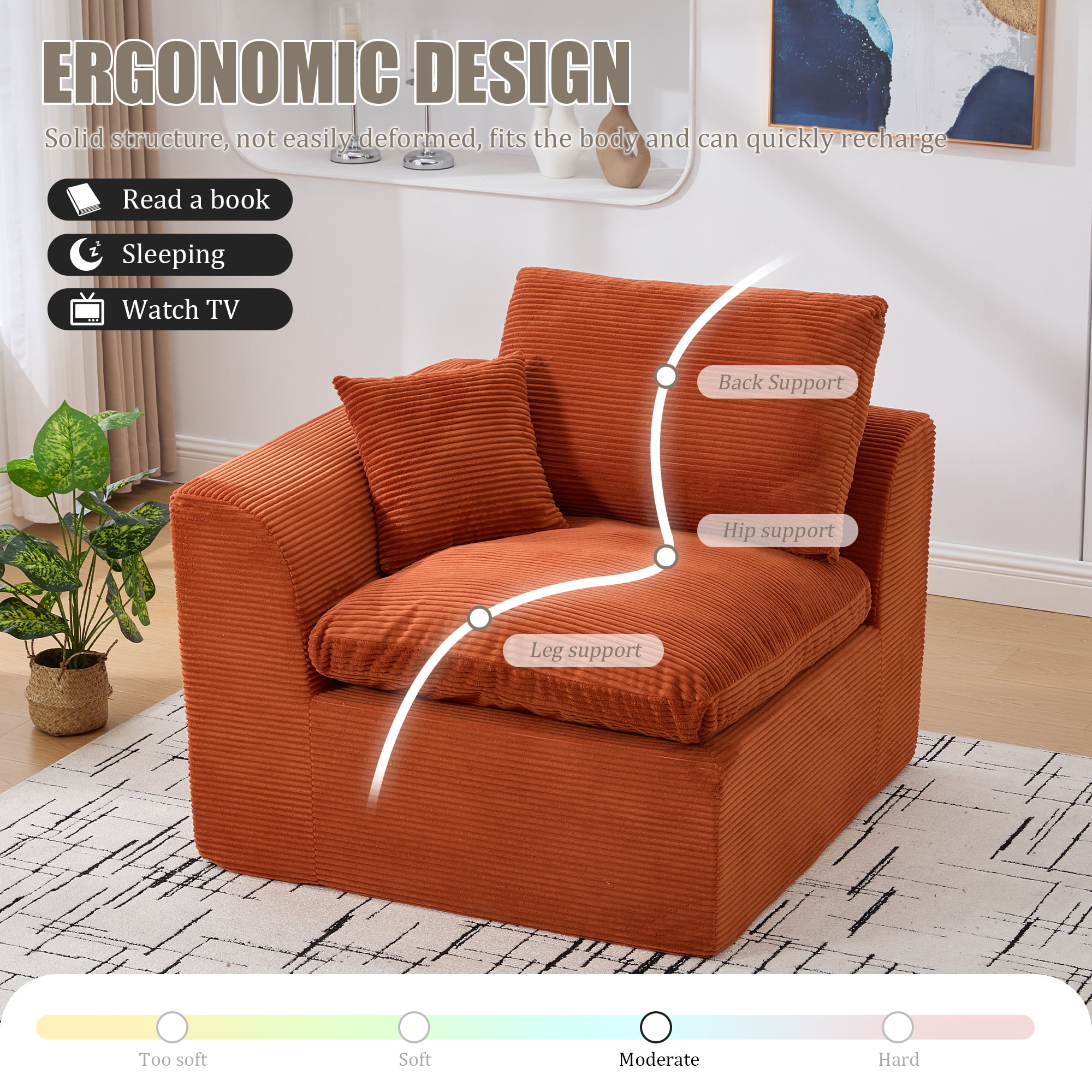 Leumius 80" Cloud Couch,Modern 2 Seater Sofa with Pillow,Upholstered Corduroy Fabric Modern Loveseat for Living Room Bedroom Apartments Dorms,No Assembly Required,Orange