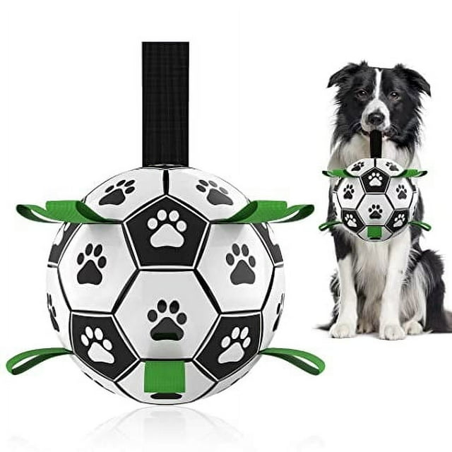 Juguetes para perros Balón de fútbol con correas, juguetes interactivos para perros para tira y afloja, pelotas duraderas para perros Copa del Mundo para perros pequeños y medianos (6 pulgad
