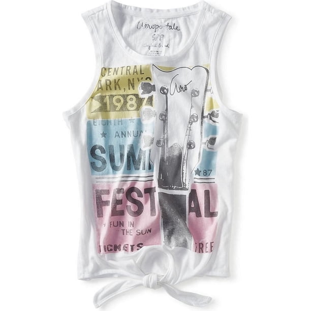 Aeropostale Frontie Summer Festivale Tank Top para mujer, blanco, pequeño