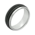 thumbnail image 2 of steel nation jewelry mens titanium 8mm two-tone black enamel triple grooved wedding band - mens ring, 2 of 3