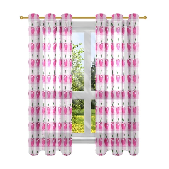 Sheer Curtains 2 Panels Set Grommet Drapes Window Treatments Light Filtering for Bedroom Living Room W42 x L63 Cherry with Gingham