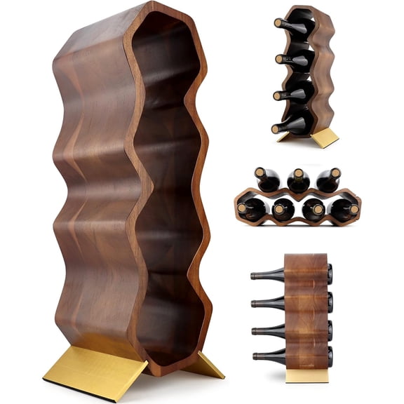 Wood Wine Rack, 7 Bottle, 2 Tier Wooden Countertop Free Standing Shelf - Bottle Holder Stand for Home Bar Tabletop, Cabinet Inserts, Kitchen, Wine Cellar Storage (Acacia)