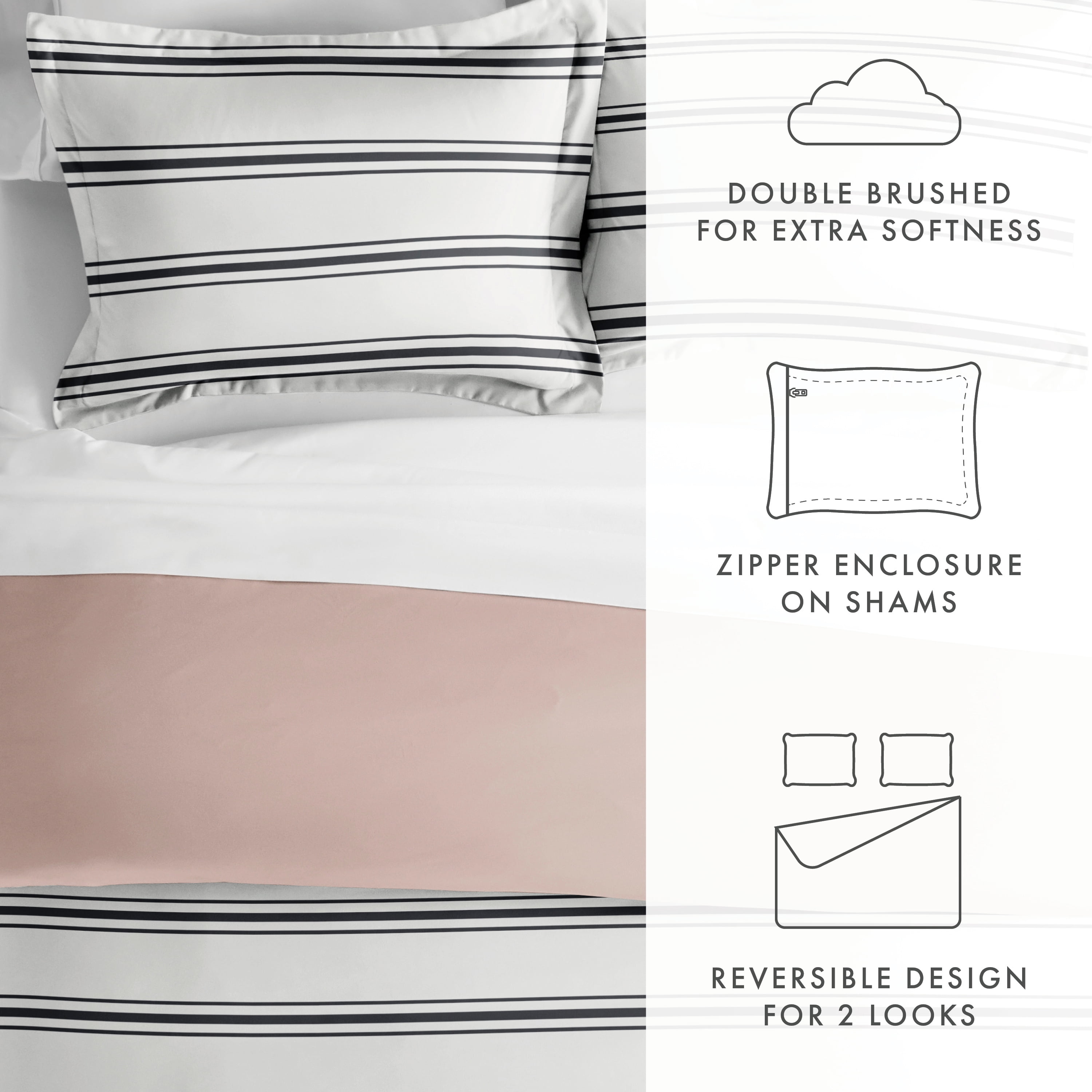 Noble Linens Rose Desert Stripe Reversible 2-Piece Duvet Cover Set, Twin/Twin XL