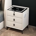thumbnail image 2 of Smart Nightstand with Wireless Charging & Fingerprint Lock 3-Drawer Bluetooth Speaker Bedside Table with Adjustable LED Lights & USB Port 110LBS Beige White, 2 of 10