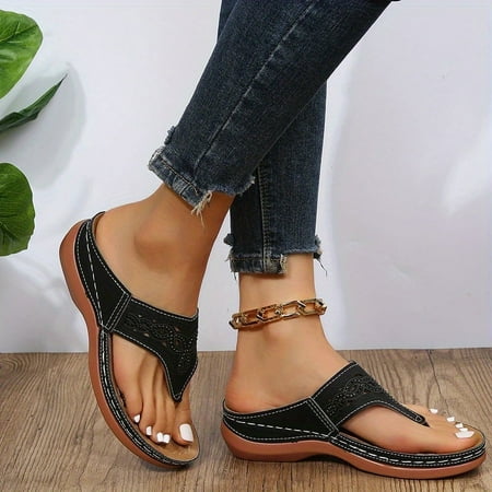 

FAIAI 2024 Rhinestone Wedge Flip Flops - Women s Comfy Outdoor Slide Sandals with Arch Support-37