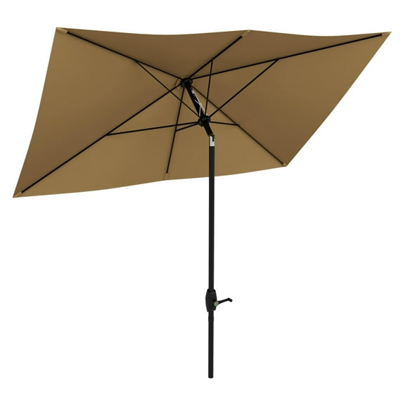 6.5' x 10' Rectangular Umbrella, Patio Outdoor Table Umbrella with Crank and Push Button Tilt, Coffee