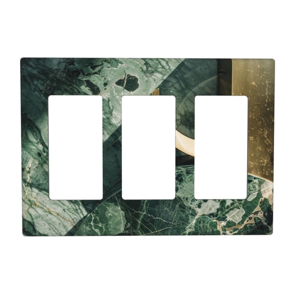 Green Gold Marble Switch Cover Decorative Wall Plate 3-Gang Standard Size